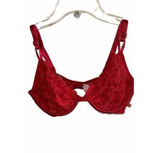 NEW Victorias Secret 36C Unlined Demi Bra Red Mesh Sheer Lace Underwire